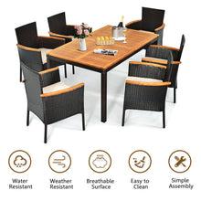 Load image into Gallery viewer, 7 Pieces Patio Rattan Dining Set with Armrest Cushioned Chair and Umbrella Hole
