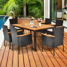 Load image into Gallery viewer, 7 Pieces Patio Rattan Dining Set with Armrest Cushioned Chair and Umbrella Hole
