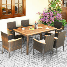 Load image into Gallery viewer, 7 Pieces Patio Rattan Dining Set with Armrest Cushioned Chair and Umbrella Hole
