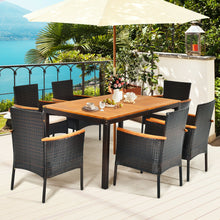 Load image into Gallery viewer, 7 Pieces Patio Rattan Dining Set with Armrest Cushioned Chair and Umbrella Hole
