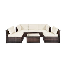 Load image into Gallery viewer, 6 Pieces Patio Rattan Furniture Set with Cushions and Glass Coffee Table
