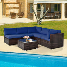 Load image into Gallery viewer, 6 Pieces Patio Rattan Furniture Set with Cushions and Glass Coffee Table
