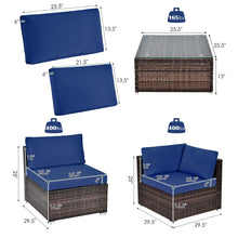 Load image into Gallery viewer, 6 Pieces Patio Rattan Furniture Set with Cushions and Glass Coffee Table
