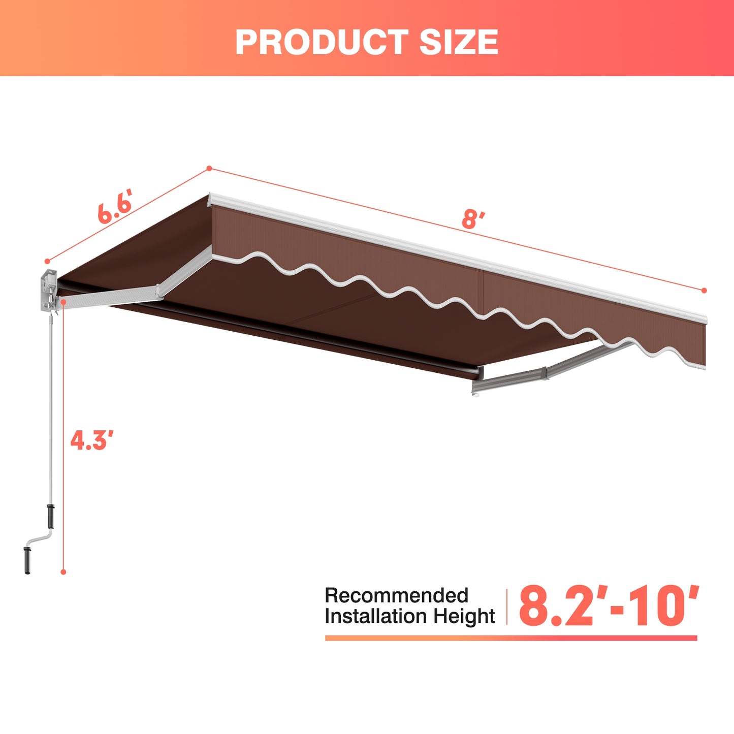 8 x 6.6 Feet Patio Retractable Awning withManual Crank Handle-Coffee