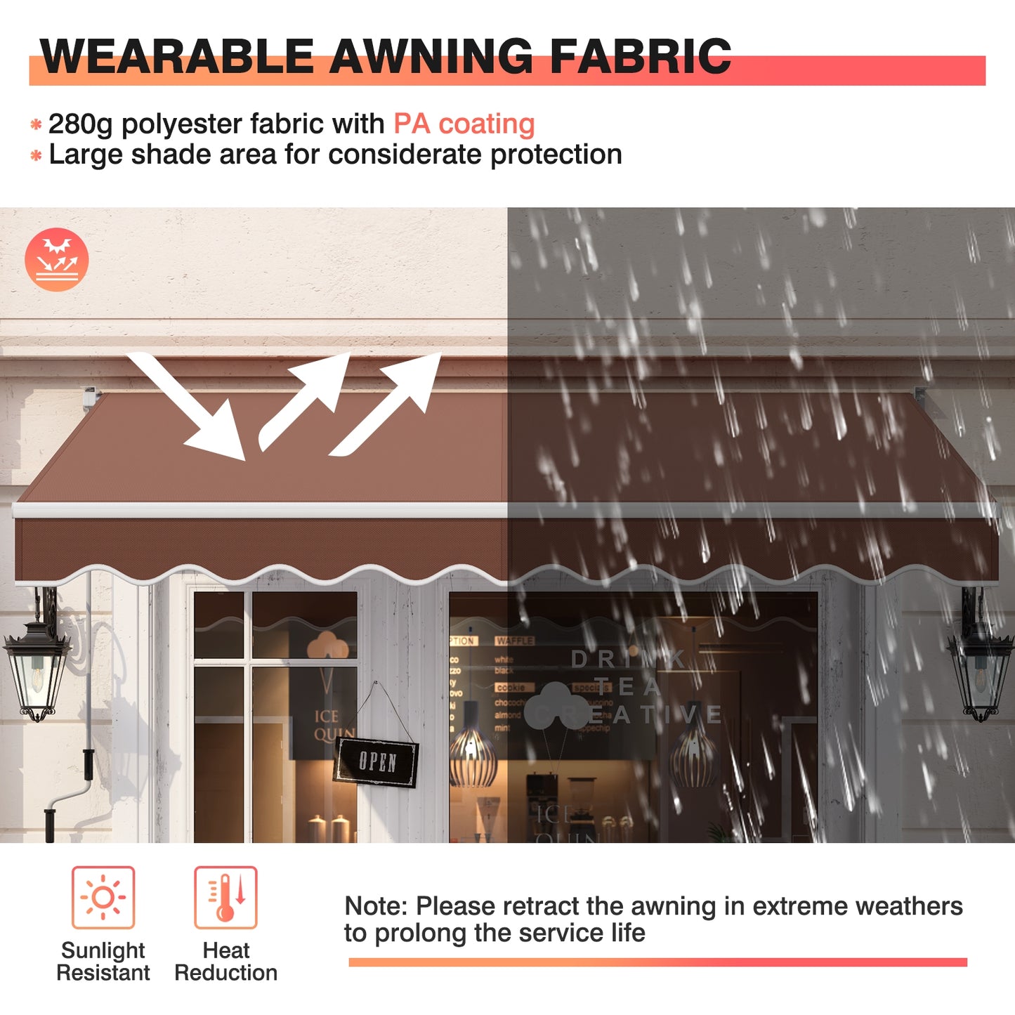 8 x 6.6 Feet Patio Retractable Awning withManual Crank Handle-Coffee