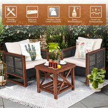 Load image into Gallery viewer, 3 Pcs Patio Wicker Furniture Sofa Set with Wooden Frame and Cushion
