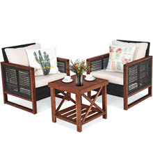 Load image into Gallery viewer, 3 Pcs Patio Wicker Furniture Sofa Set with Wooden Frame and Cushion
