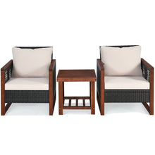 Load image into Gallery viewer, 3 Pcs Patio Wicker Furniture Sofa Set with Wooden Frame and Cushion
