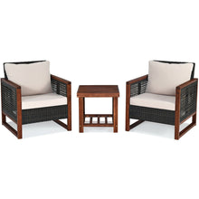 Load image into Gallery viewer, 3 Pcs Patio Wicker Furniture Sofa Set with Wooden Frame and Cushion
