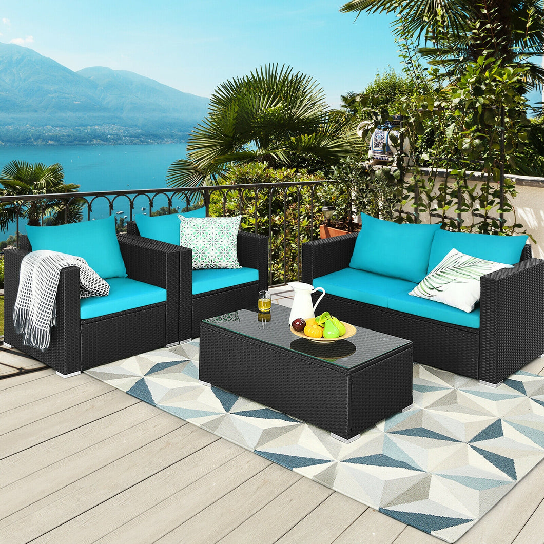 4Pcs Patio Rattan Cushioned Furniture Set