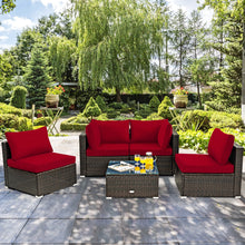 Load image into Gallery viewer, 5 Pieces Cushioned Patio Rattan Furniture Set with Glass Table
