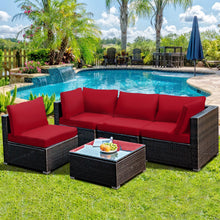 Load image into Gallery viewer, 5 Pieces Cushioned Patio Rattan Furniture Set with Glass Table
