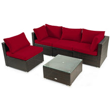 Load image into Gallery viewer, 5 Pieces Cushioned Patio Rattan Furniture Set with Glass Table
