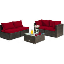 Load image into Gallery viewer, 5 Pieces Cushioned Patio Rattan Furniture Set with Glass Table
