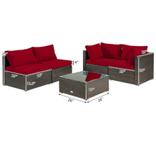 Load image into Gallery viewer, 5 Pieces Cushioned Patio Rattan Furniture Set with Glass Table
