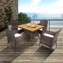 Load image into Gallery viewer, 5 Pieces Patio Rattan Dining Furniture Set with Arm Chair and Wooden Table Top
