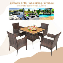 Load image into Gallery viewer, 5 Pieces Patio Rattan Dining Furniture Set with Arm Chair and Wooden Table Top
