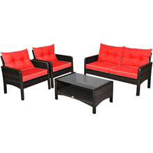 Load image into Gallery viewer, 4 Pcs Outdoor Rattan Wicker Loveseat Furniture Set with Cushions
