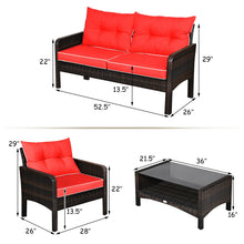 Load image into Gallery viewer, 4 Pcs Outdoor Rattan Wicker Loveseat Furniture Set with Cushions
