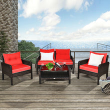 Load image into Gallery viewer, 4 Pcs Outdoor Rattan Wicker Loveseat Furniture Set with Cushions
