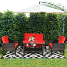 Load image into Gallery viewer, 4 Pcs Outdoor Rattan Wicker Loveseat Furniture Set with Cushions
