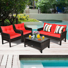 Load image into Gallery viewer, 4 Pcs Outdoor Rattan Wicker Loveseat Furniture Set with Cushions
