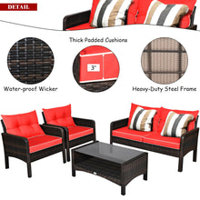 Load image into Gallery viewer, 4 Pcs Outdoor Rattan Wicker Loveseat Furniture Set with Cushions
