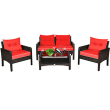 Load image into Gallery viewer, 4 Pcs Outdoor Rattan Wicker Loveseat Furniture Set with Cushions
