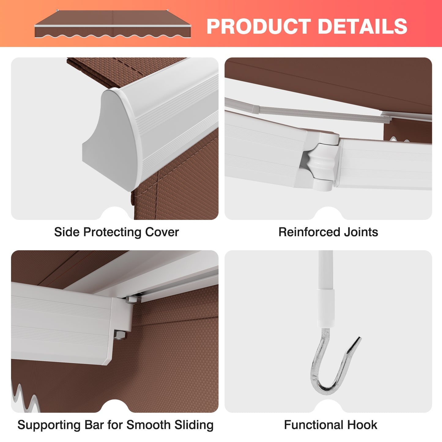10 x 8.2 Feet Retractable Awning with Easy Opening Manual Crank Handle-Brown