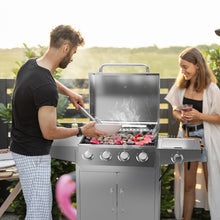 Load image into Gallery viewer, 50000BTU 5-Burner Propane Gas Grill with Side Burner and 2 Prep Tables-Silver
