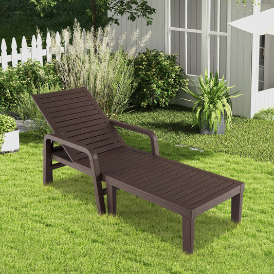 Patio PP Chaise Lounge Chair with 4-Position Adjustable Backrest-Coffee