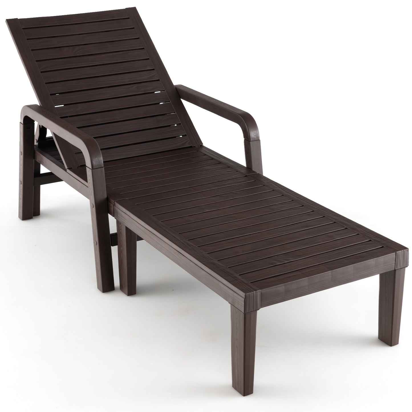 Patio PP Chaise Lounge Chair with 4-Position Adjustable Backrest-Coffee
