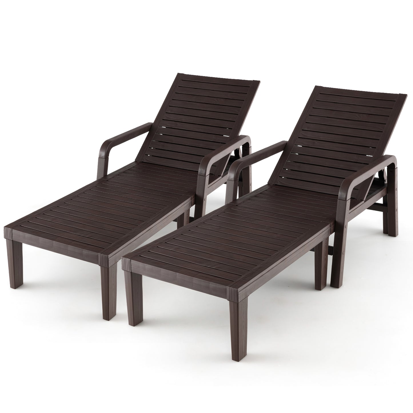Patio PP Chaise Lounge Chair with 4-Position Adjustable Backrest-Coffee