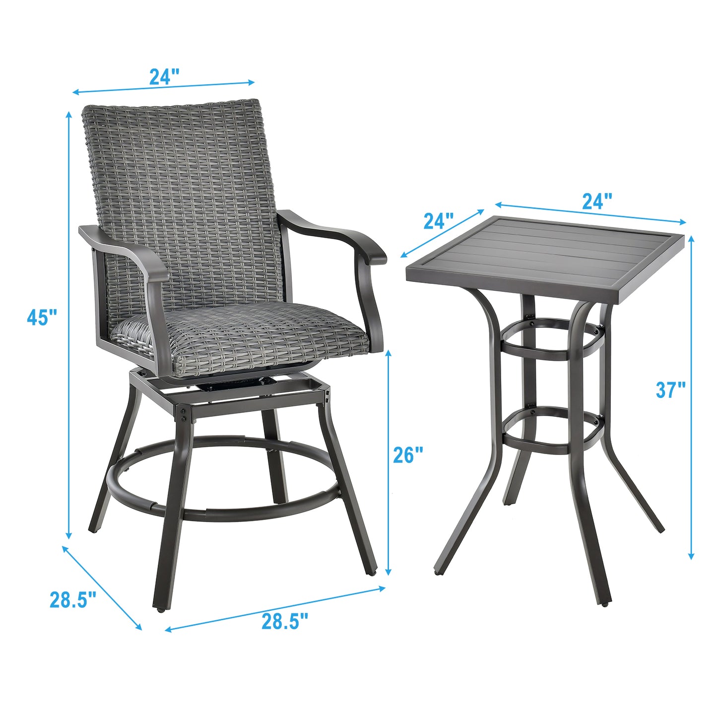 3 Pieces Swivel Bar Set with 4D Air Fiber Cushion
