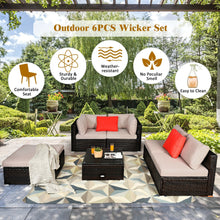 Load image into Gallery viewer, 6 Pieces Outdoor Patio Rattan Furniture Set Sofa Ottoman
