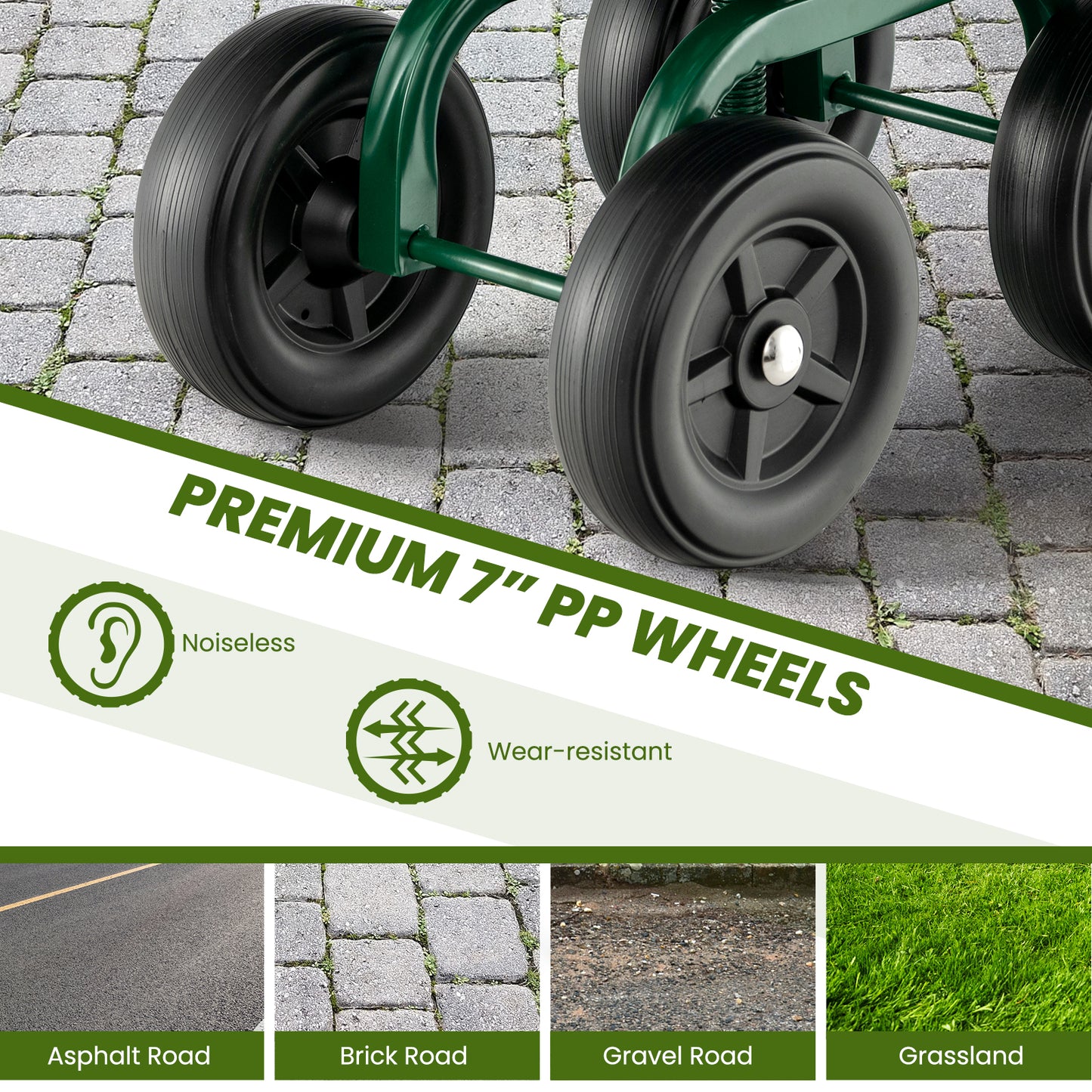 Garden Rolling Workseat with 360°Swivel Seat and Adjustable Height-Green