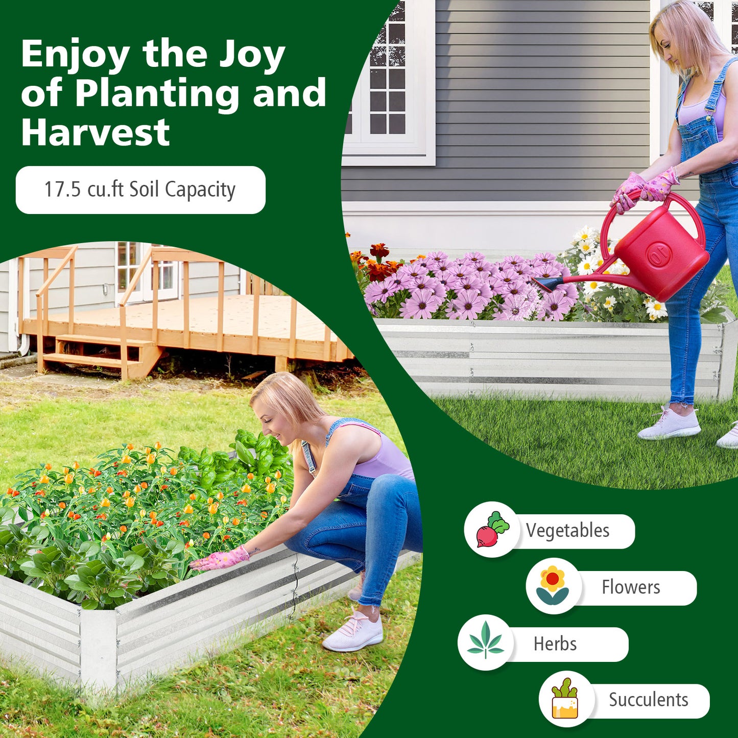 Metal Galvanized Raised Garden Bed with Open-Ended Base-6 x 3 ft