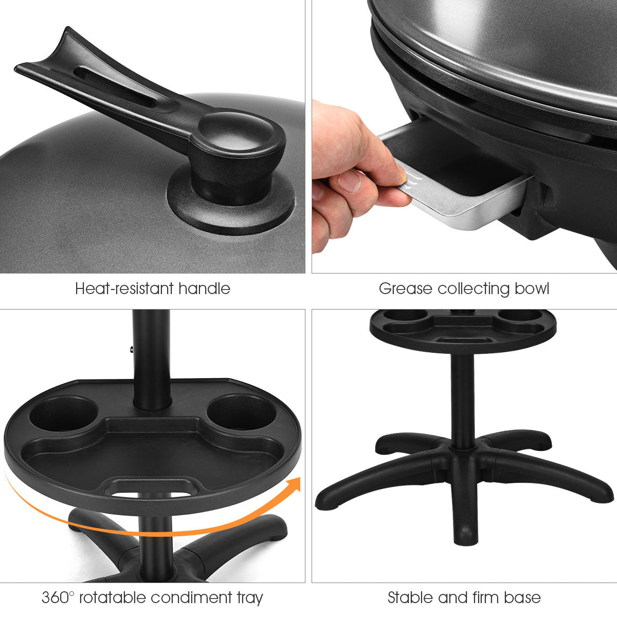 1350 W Outdoor Electric BBQ Grill with Removable Stand Easy to Install-Black