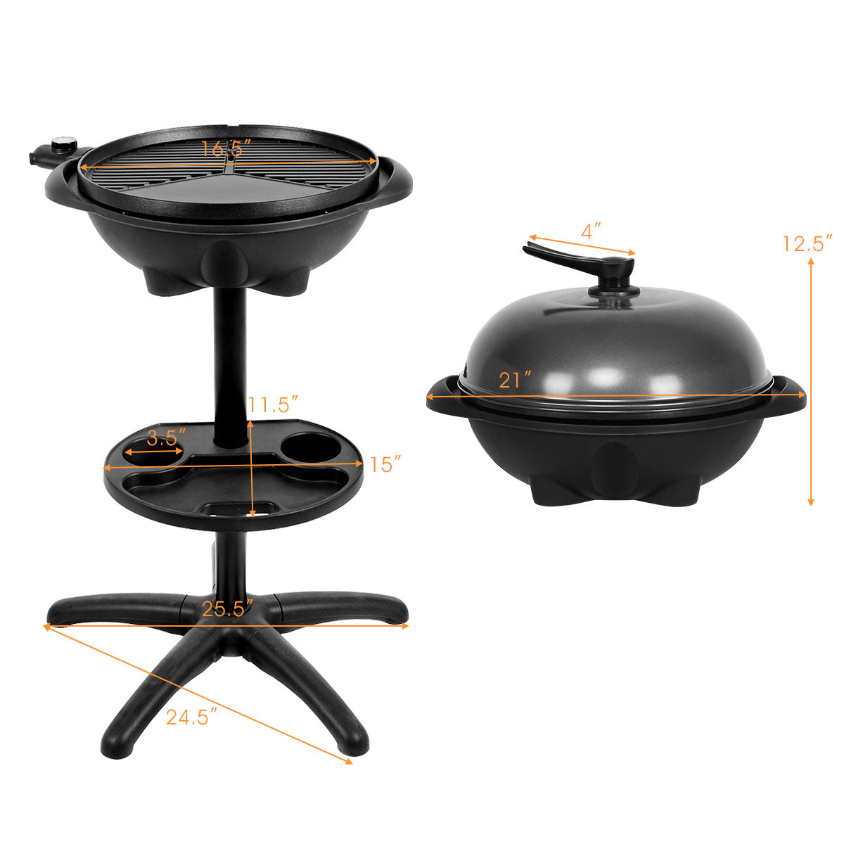 1350 W Outdoor Electric BBQ Grill with Removable Stand Easy to Install-Black