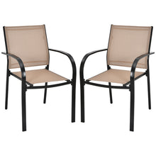 Load image into Gallery viewer, Set of 2 Patio Stackable Dining Chairs with Armrests Garden Deck-Brown
