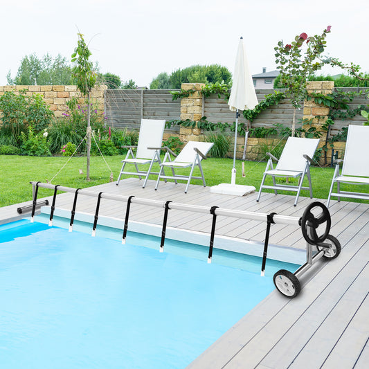 18 Feet Pool Cover Reel Set Aluminum In-ground Swimming Solar Cover Reel