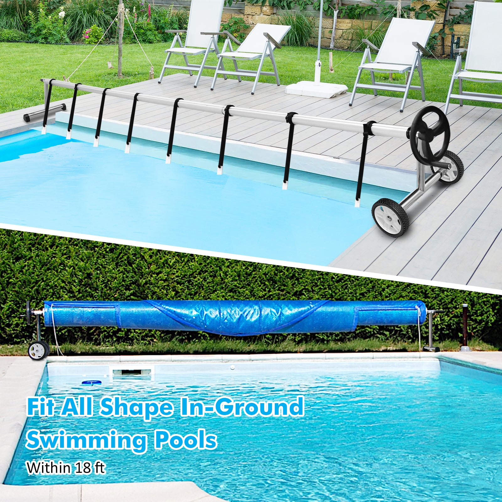 18Ft Pool Cover Reel Set Aluminum In-ground Swimming Solar Cover