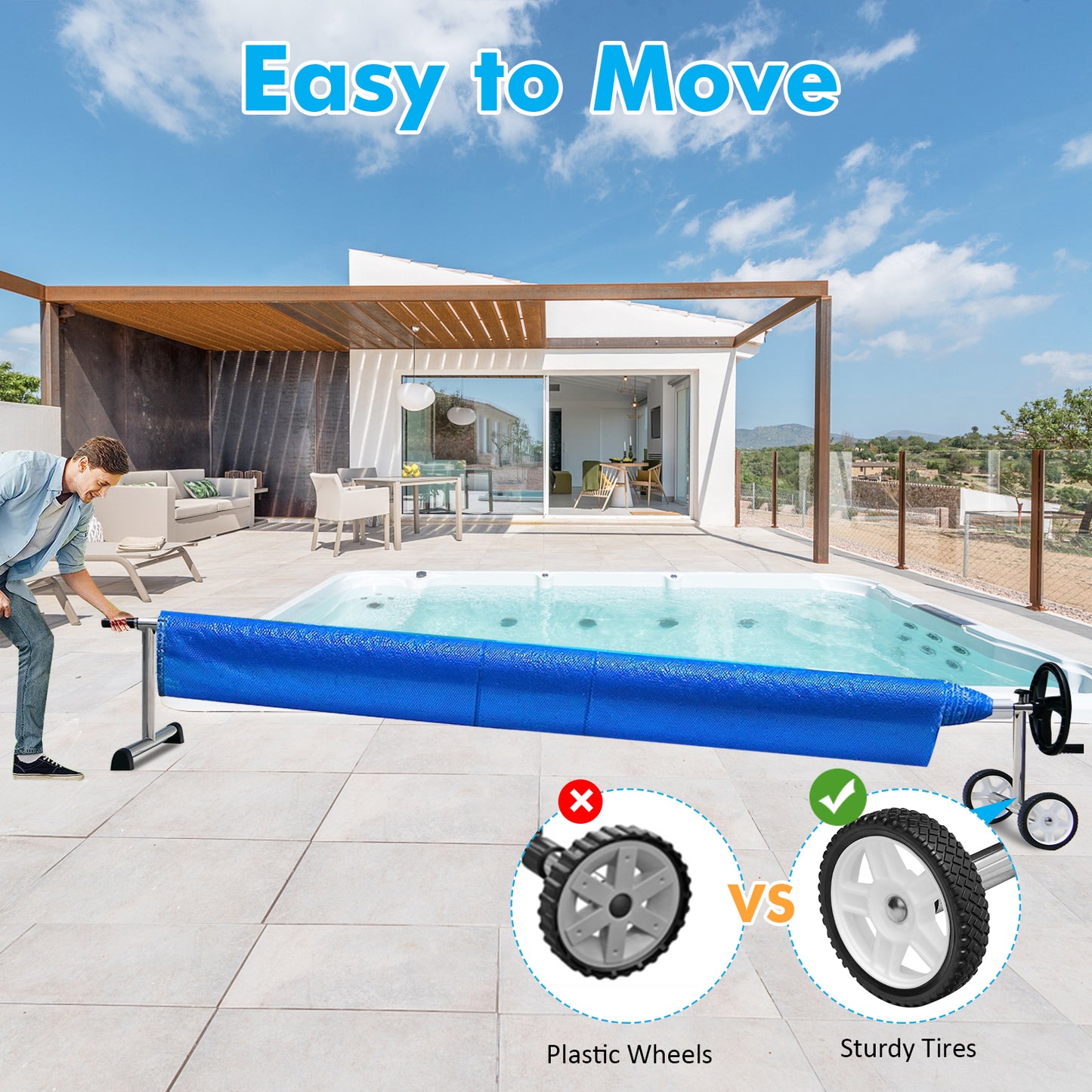 18 Feet Pool Cover Reel Set Aluminum In-ground Swimming Solar Cover Reel