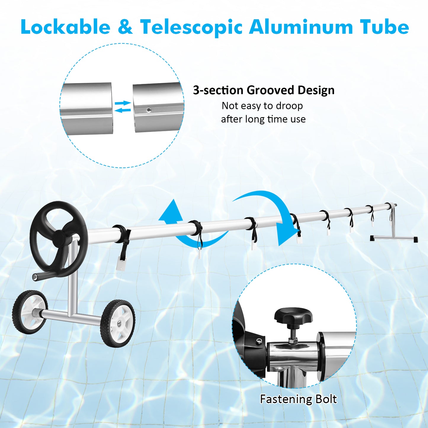 18 Feet Pool Cover Reel Set Aluminum In-ground Swimming Solar Cover Reel