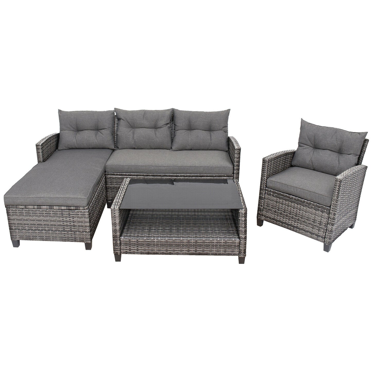 4 Pieces Patio Rattan Furniture Set with Cushion-Gray