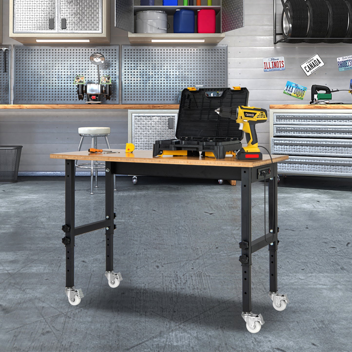 48" x 24" Adjustable Height Mobile Workbench with Caster-Natural