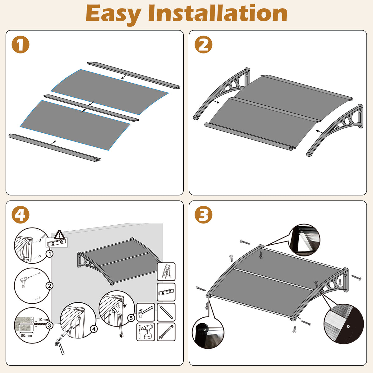 40 x 24 Patio Awning Canopy Outdoor Window Door Overhang Rain Snow