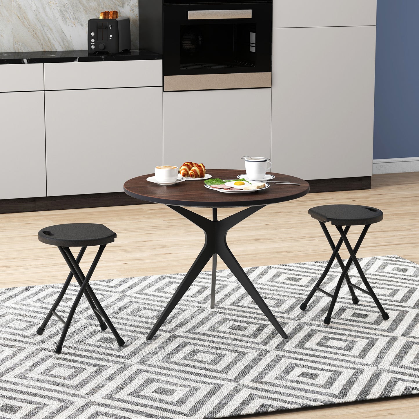 Set of 2 18 Inch Collapsible Round Stools with Handle-Black