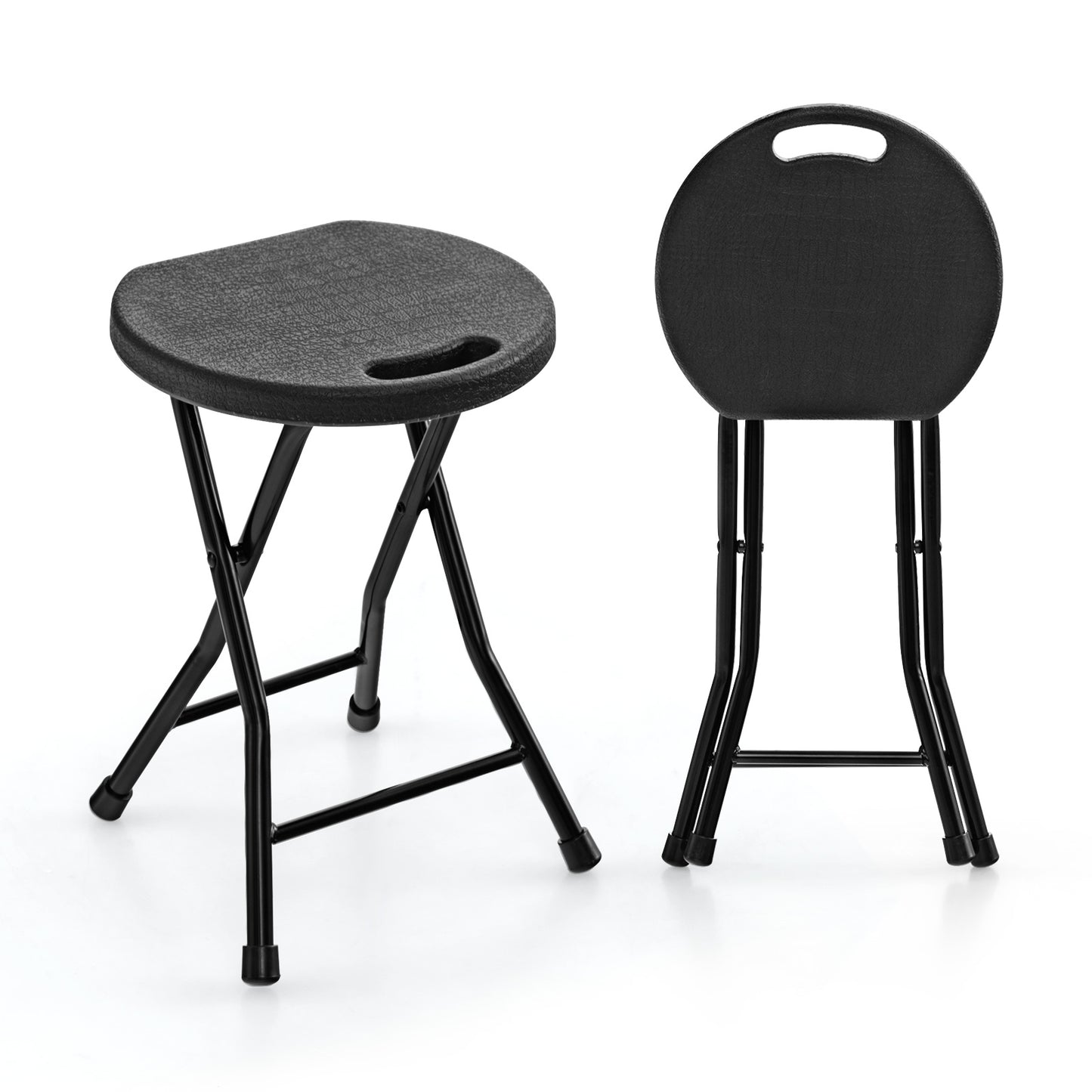Set of 2 18 Inch Collapsible Round Stools with Handle-Black