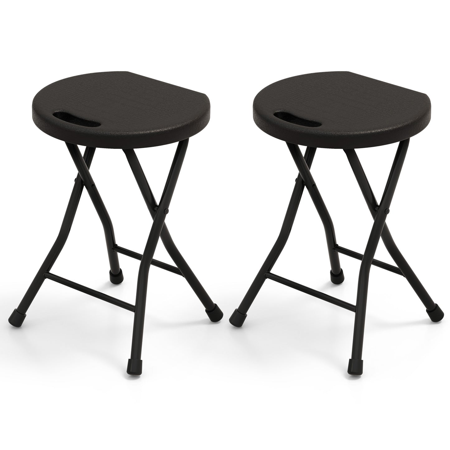 Set of 2 18 Inch Collapsible Round Stools with Handle-Black